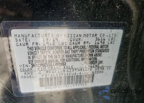 2020 Nissan Kicks Sv z USA, uszkodzony, nr VIN 3N1CP5CVXLL493953